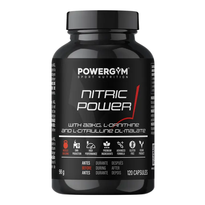 POWERGYM  NITRIC POWER 120 Cápsulas – Potenciador del óxido nítrico con arginina malato – Mejora el Bombeo y la oxigenación muscular – Aumento ejercicio, mejora la recuperación y retrasa la fatiga - 1