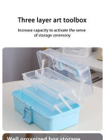 Caja De Almacenamiento De Manualidades Con Tres Capas Transparentes De Plástico Caja Plegable Para Herramientas Caja De Almacenamiento Para Artesanos Estudiantes De Arte Y Costura - details 0