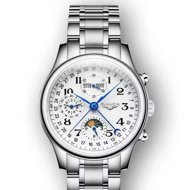 Reloj De Pulsera De Lujo Para Hombre GUANQIN 2025 Acero Inoxidable Impermeable Con Fase Lunar Y Calendario Marcas Arábigas Cristal De Zafiro - 1