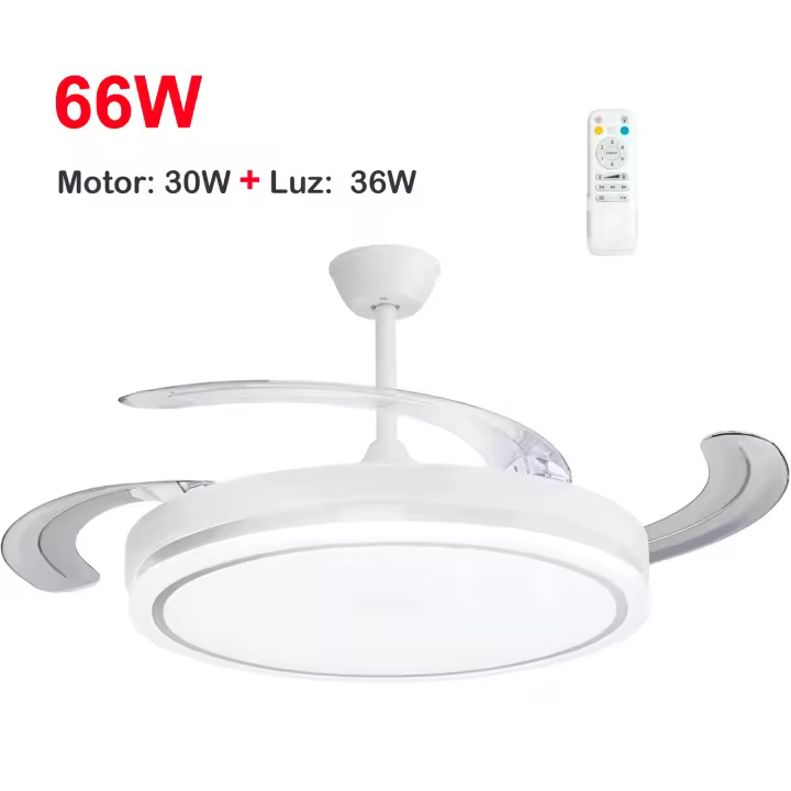 Ventilador de Techo Retráctil con Luz LED  72W CCT Regulable, Motor DC Silencioso de 6 Velocidades, Control Remoto, Ø1070mm – Ventilador de Techo Moderno para Salón, Dormitorio, Oficina ostark-LEDUNI - 1