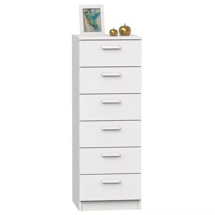 Sinfonier Con 6 Cajones en Melamina Color Blanco Mate 40x40x110 cm Para Dormitorios Grandes y Juveniles - 1