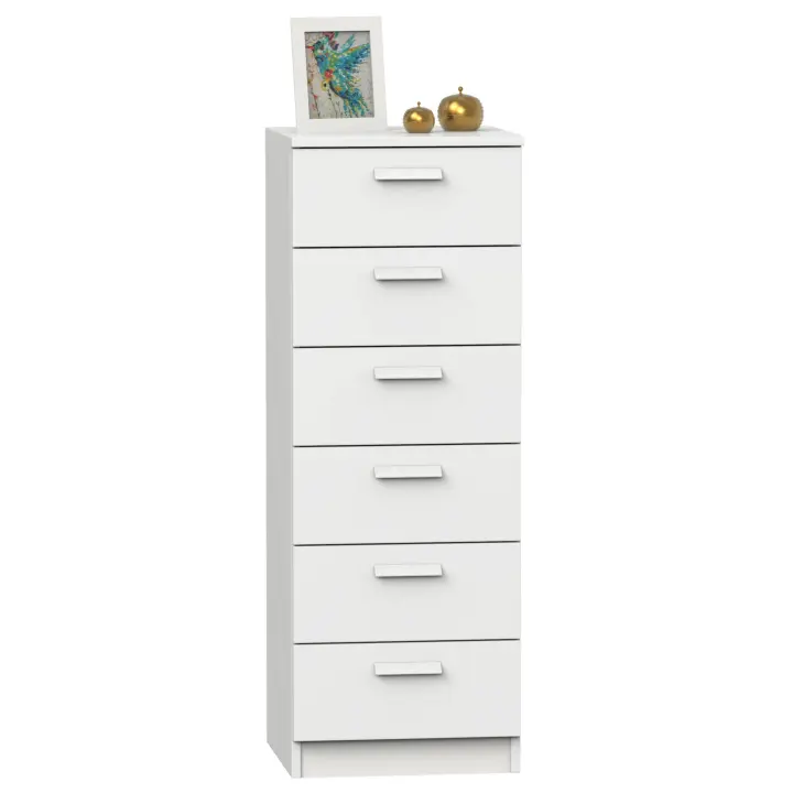 Sinfonier Con 6 Cajones en Melamina Color Blanco Mate 40x40x110 cm Para Dormitorios Grandes y Juveniles - 1