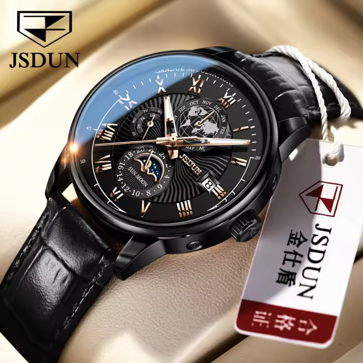 Reloj Mecánico De Cuero Para Hombre JSDUN Resistente Al Agua De Alta Calidad Con Movimiento Automático Moda Casual Reloj De Pulsera Para Hombres - 1