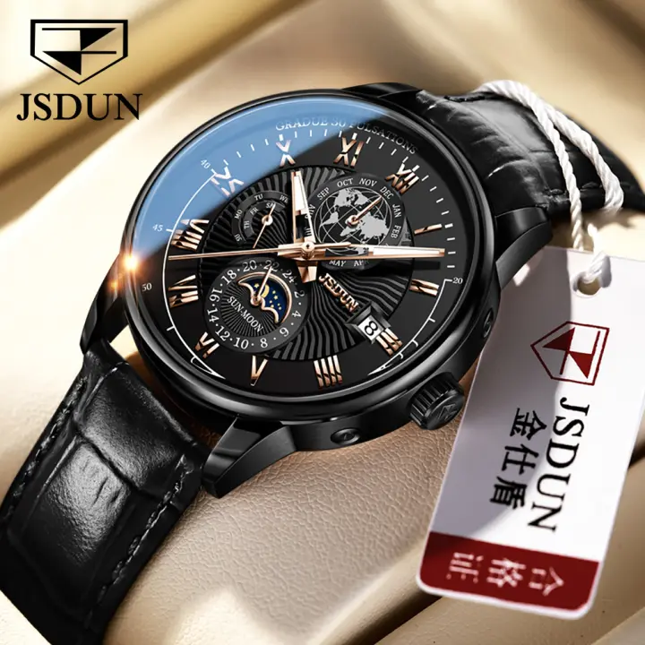 Reloj Mecánico De Cuero Para Hombre JSDUN Resistente Al Agua De Alta Calidad Con Movimiento Automático Moda Casual Reloj De Pulsera Para Hombres - 1