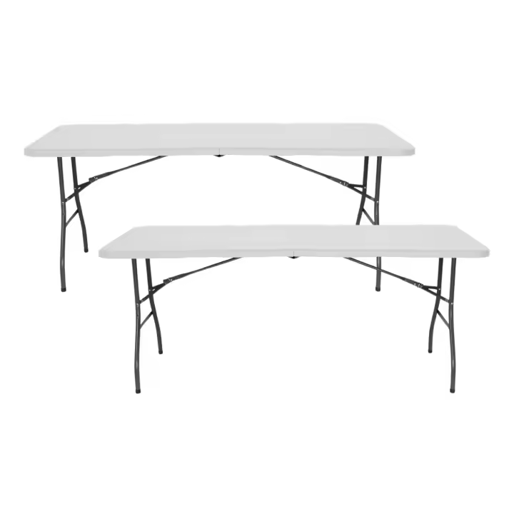 Pack 2 Mesas Plegables Portátiles Rectangulares de 180 cm | Thinia Home | Mesa Multiusos: Camping, Eventos en Espacios Exteriores o Interiores | Mesa Resina y Patas Acero | 4-6 Personas - 1