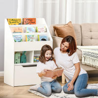 HOMCOM Estantería Infantil de Madera con 3 Compartimentos 2 Cubos y Cajón Móvil con 4 Ruedas Librería Infantil para Habitación de Niños Sala de Juegos 60x29,9x90 cm - details 1
