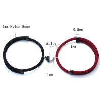Pareja Romántica 2Pcs Pulsera Ajustable De Hilo Macramé Con Corazón Magnético Para Distancia Compatible Para Hombres Y Mujeres Accesorios De Moda Para Parejas - details 2
