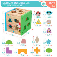 WOOMAX - Cubo encajables bebé 14 piezas, figuras geométricas y colores, juguetes bebés 1 año, juega y aprende, madera natural, juego educativo niños 1- 2 años, desarrollo de habilidades motoras, bloques infantiles Disney - details 4