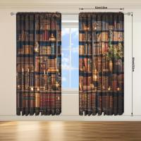 2pcs Cortina De Ventana Para Decoración De Hogar Estilo Edad Media Impresión Con Libros Tratamiento De Ventana Para Dormitorio Oficina Cocina Sala De Estar Material 100% Poliéster - details 15