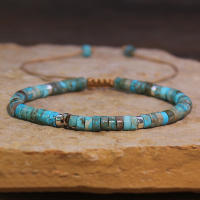 Pulsera De Hilo Tejida Con Piedras Turquesas Naturales Adaptable Para Mujer Regalo Pulsera Étnica De Moda Unisex - details 3