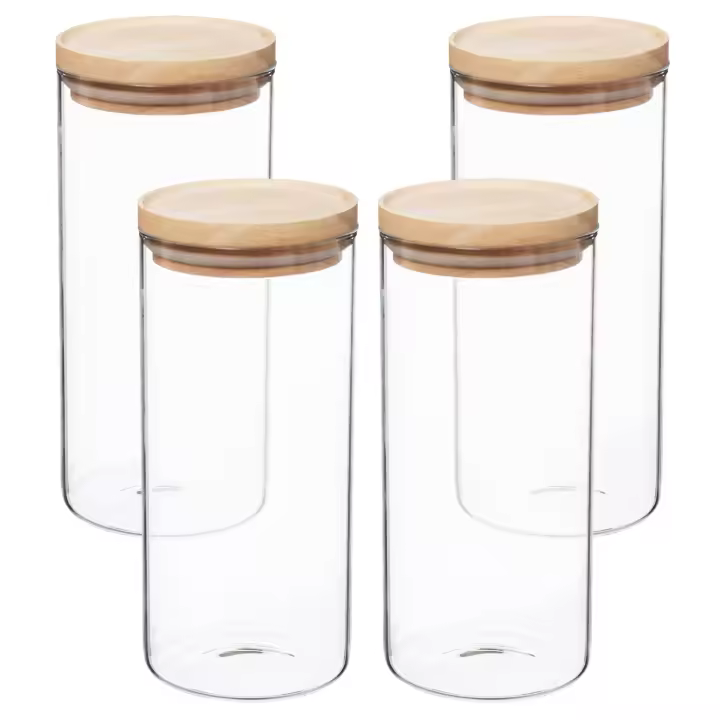 Set 4 Tarros De Vidrio Y Madera WELLHOME 9,6 X 22 Cm 1,3l Transparente - 1