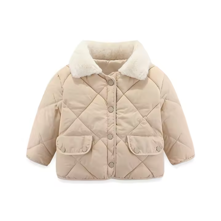 Abrigo De Piel De Conejo Con Redondel Para Niños Y Niñas Beige Grueso Y Cálido Para Invierno Con Cuello De Poliéster Ropa Casual Para Exteriores Tamaño 1-6 Años - 1