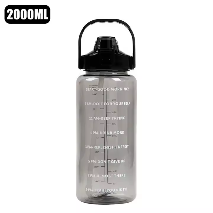 Botella De Agua 2L Con Marcador De Tiempo a Prueba De Fugas Y Antideslizante Para Deporte Y Viajes Con Pegatinas Lindas Material Plástico PC - 1