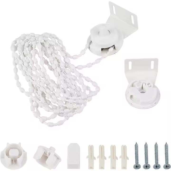 Embrague de sombra de Rodillo para tubo exterior de 38mm Soports de sombra de Rodillo Hardware de Tratamiento de Ventana con soportes de metal, Cadena de Cuentos, tornillos (Blanco) - 1