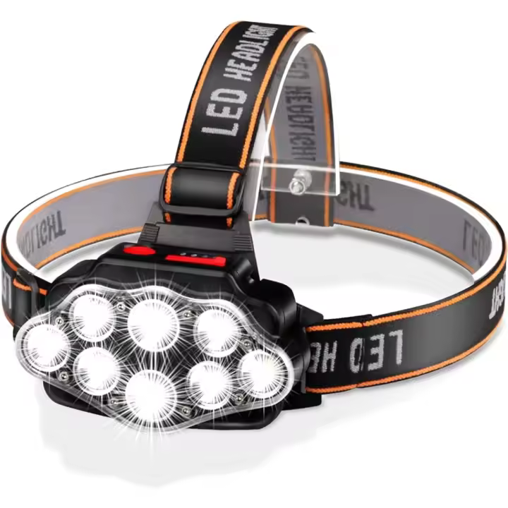 Linterna Frontal LED Recargable USB Con 8 LED Lámpara Frontal Brillante IPX4 Impermeable Para Camping Luz De Mano Con Batería De Litio - 1