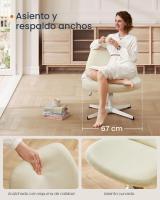 Silla de Oficina, Asiento Ancho y Cómodo, Altura Ajustable, Silla Giratoria Sin Ruedas, Base en Cruz, Tela de Lino de Algodón, Crema, Gris, Rosa - details 2