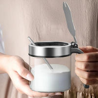 Juego De Almacenamiento De Condimentos En Vidrio Con Tapa De Acero Inoxidable Y Cuchara Botella De Mantequilla Ecológica Para Cocina Caja De Especias - details 0