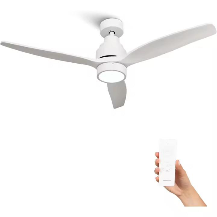 Mellerware - Ventilador de Techo Brizy Bright con Luz y Mando a Distancia. Modelo 2026 Color Blanco. 40W. 6 Velocidades. Ultra silencioso. 3 Aspas 132 de Diámetro. Función Verano-Invierno. Temporizador. LED - 1