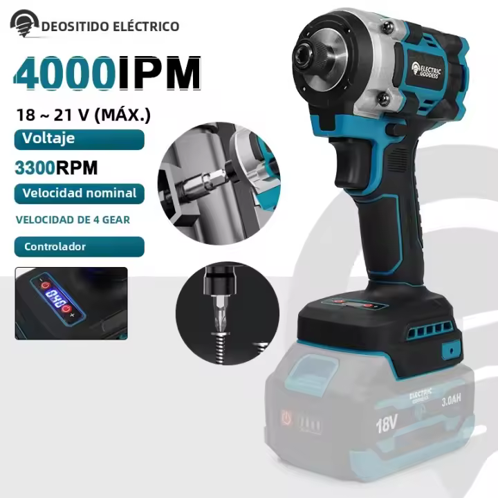 Destornillador Eléctrico Sin Cable Electrica Diosa 4 Velocidades Máximas 4000IPM/230N.m Herramienta Eléctrica Para DIY En El Hogar Compatible Con Batería Makita - 1