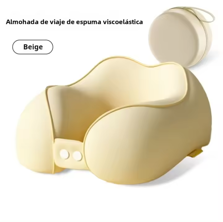 Almohada De Cuello Para Viaje En Avión U Tipo Portátil Para Acampar Al Aire Libre Con Bolsa De Almacenamiento Suministro De Viaje Material De Poliéster 100% Espuma De Memoria - 1