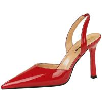 Sandalias De Tacón Alto Para Mujer 9cm Cómodas Elásticas Con Slingback De Cuero Glossy Azul Rojo Verano Fiesta Danza Pumps - details 0