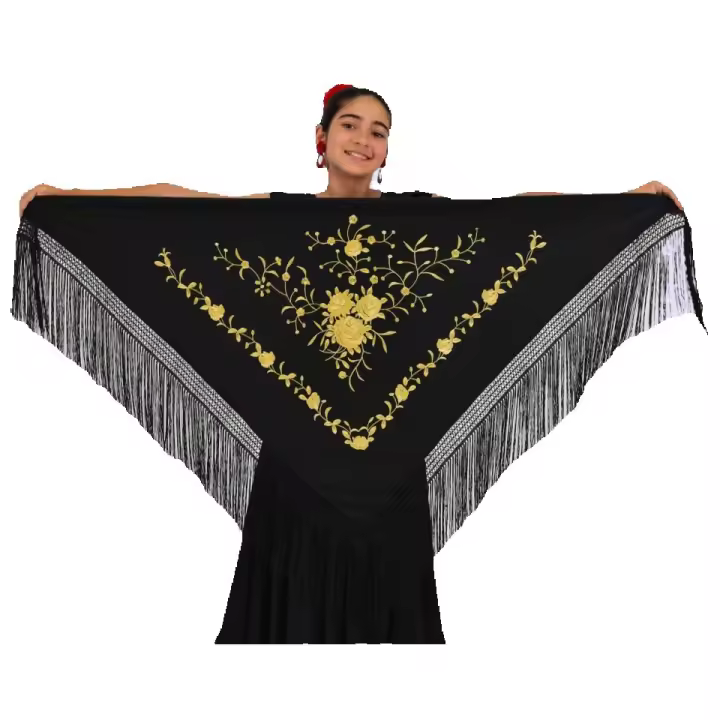 Mantón Mediano Negro Bordado Oro Anuka Primer modelo - 1