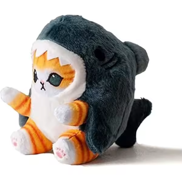 Cute Shark Cat Plush Toy, 8'' Cat Face Shark Plush Animal Dolls, Kawaii Soft Plush Cat Shark Pillow for Boys (Blue) (FMY) - 1