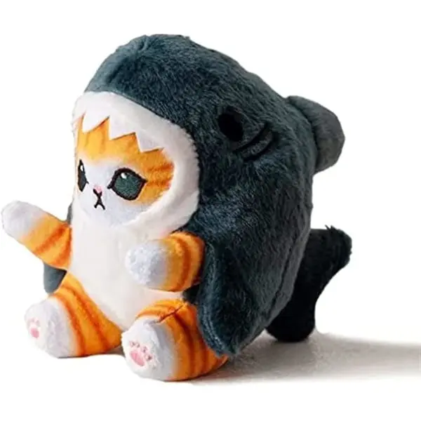 Cute Shark Cat Plush Toy, 8'' Cat Face Shark Plush Animal Dolls, Kawaii Soft Plush Cat Shark Pillow for Boys (Blue) (FMY) - 1
