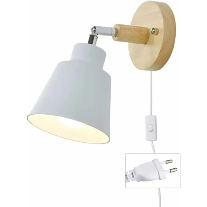 Luz de pared con cable E27 Rotación libre Lámpara de Lectura de cabina Luz de pared interior con interruptor para dormitorio Sala de estar Spotlight (Blanco) - 1
