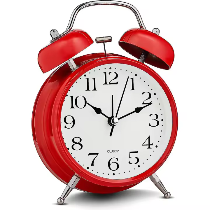 Reloj de Alarma analógico extra Fuerte Doble Campanas retro Blanco Silencioso no-TicTac cuarto Batería operado con Luz de Fondo, Mesa de noche decorative escritorio Vintage - 1
