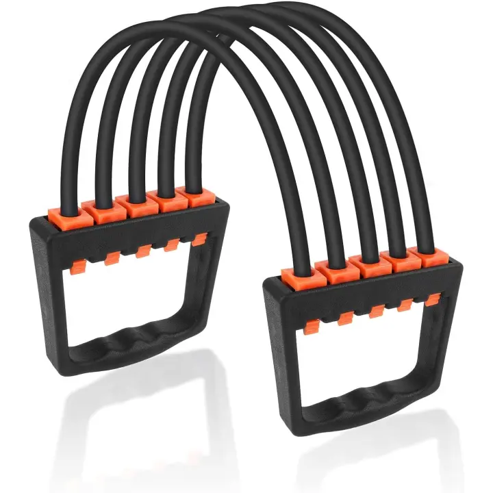 Expansor de pecho con extractor, 5 tubos de bandas de resistencia de látex extraíbles, ejercitador de músculos del pecho ajustable para entrenamiento muscular en el hogar (negro) - 1