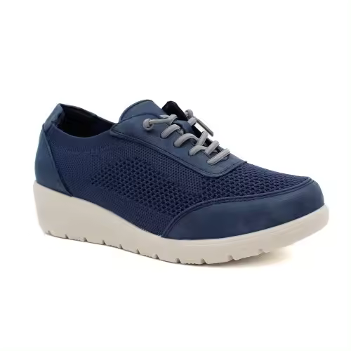 Zapatillas confort mujer cuña ME31083 con cordones en azul y beige - 1