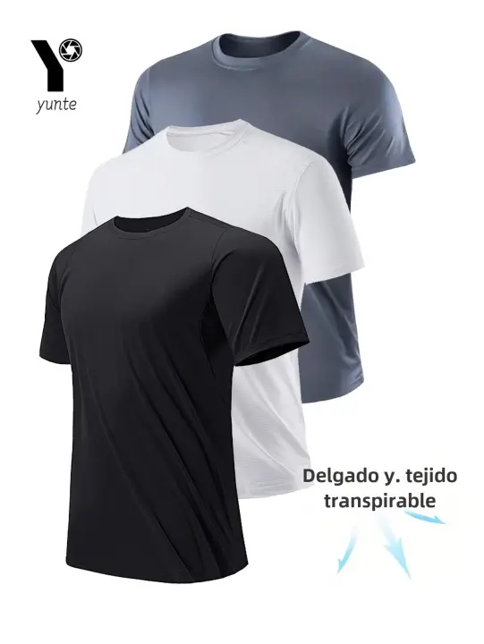 Camiseta Crew Ultraligera Para Hombre 3 Colores Negro Blanco Gris Secado Rápido Transpirable Para Fitness Gimnasio Y Correr - 1