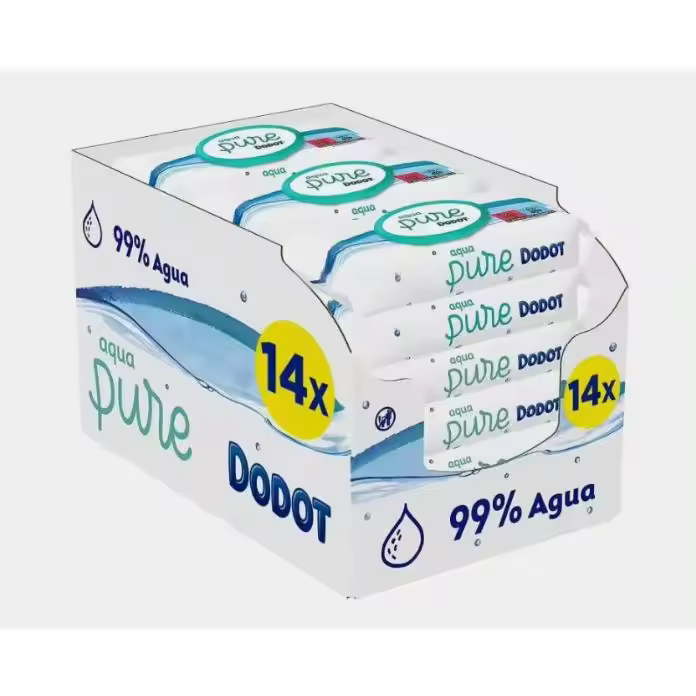 Dodot Toallitas Pure Aqua Para Bebé, 14 paquetes de 48 unidades 672 Toallitas, Limpieza Delicada, 0% Plástico - 1