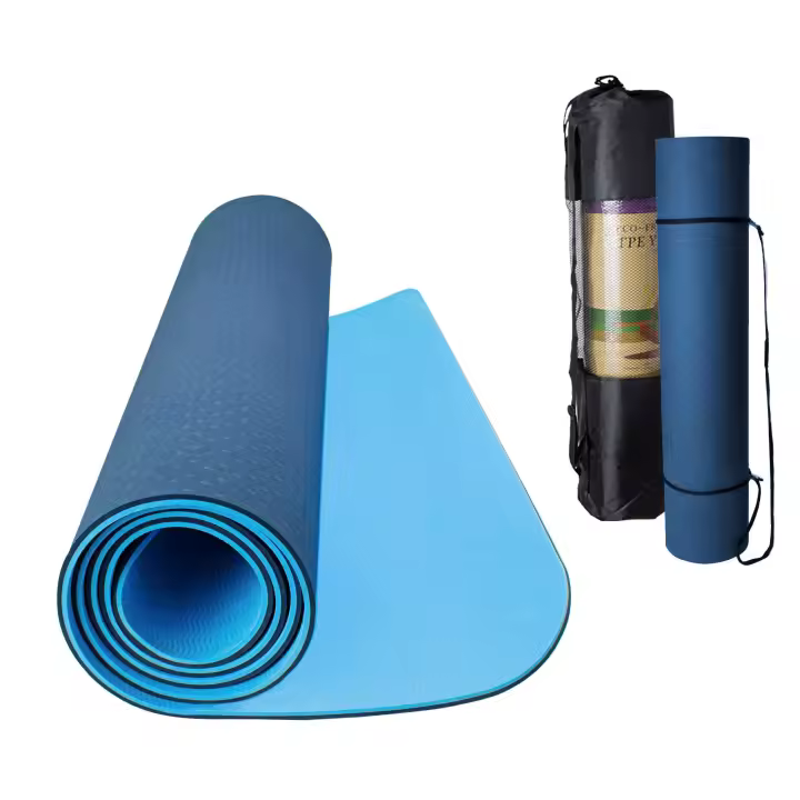 Ociodual Esterilla Yoga antideslizante con Correa de hombro y Bolsa de Transporte, Pilates, Fitness, Yoga mat, TPE Ecológico + Algodón, Colchoneta gimnasia, Azul Claro/Oscuro, 183cm X61cm X6mm - 1