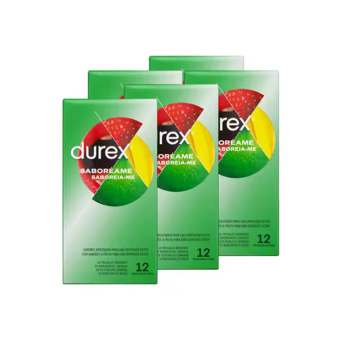 Durex - Preservativos Saboreame para Mayor Sensación, sabor fresa. naranja. platano, manzana, Pack 60 condones para un sexo seguro - 1
