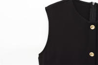 Vestido Largo Negro Para Mujer Estilo Casual Elegante Con Botones Y Manga Corta Para Primavera Verano 2025 Vestidos De Polyester A-Line - details 8