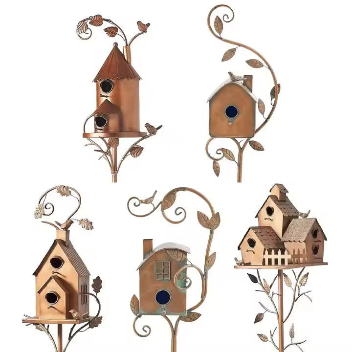 Palo De Casa De Pájaros Para Jardín Metálico Arte De Hierro Alimentador De Aves Casa De Pájaros Para Exterior Decoración De Jardín Y Courtyard - 1