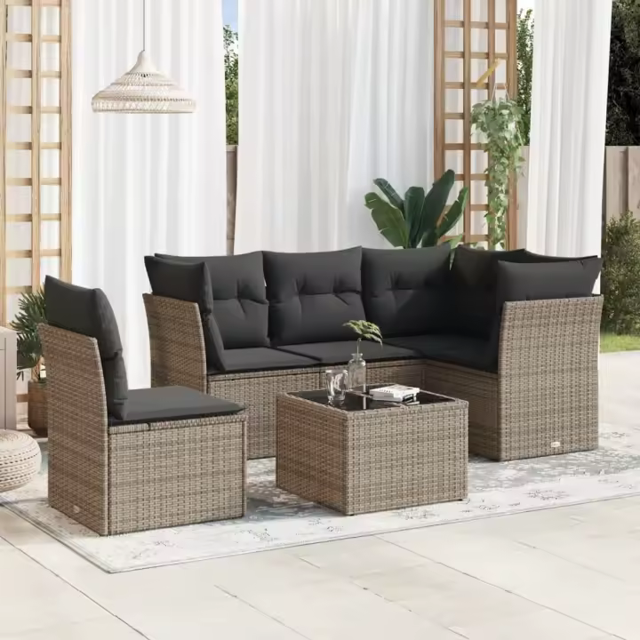 vidaXL Set de muebles de jardín 6 pzas y cojines ratán sintético gris - 1