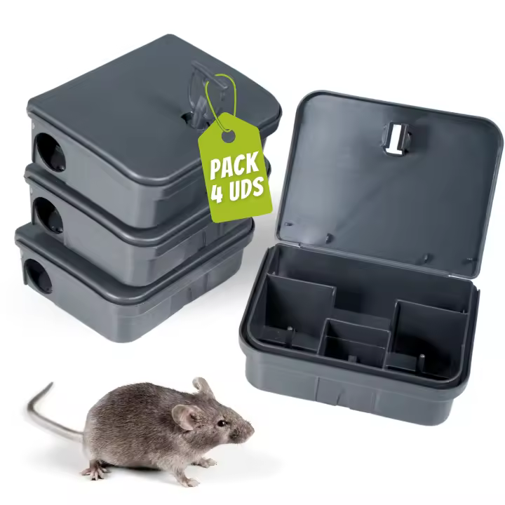 DECEVI - Pack de 4 u 8 Portacebos para Ratones con Llave de Seguridad - Control de Plagas de Roedores en el Hogar - 1