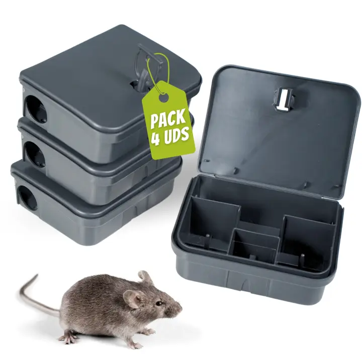 DECEVI - Pack de 4 u 8 Portacebos para Ratones con Llave de Seguridad - Control de Plagas de Roedores en el Hogar - 1