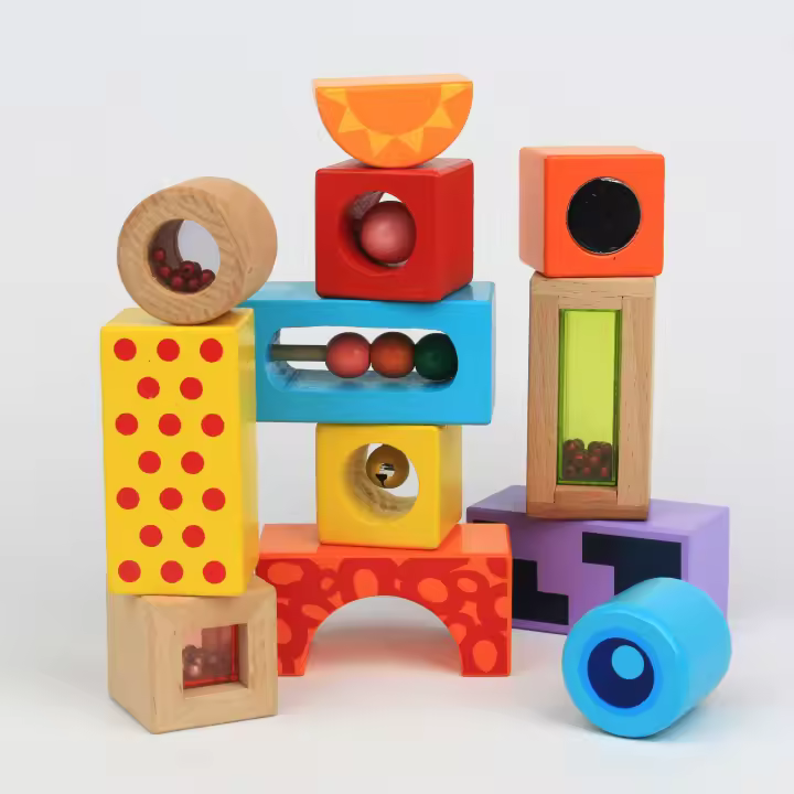 Bloques de madera sensoriales: bloques de madera coloridos con diferentes sonidos, 12 piezas, a partir de 12 meses - 1