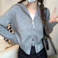 Chaqueta De Punto Corta Con Capucha Y Cremallera Estilo Minimalista Para Mujer Suave Estiramiento Ajustada Para Otoño - details 3