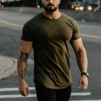 Camiseta De Algodón Para Hombre Deportiva Transpirable Camiseta De Verano Para Gimnasio Manga Corta Estilo Casual Camiseta Ajustada - details 11