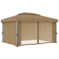 vidaXL Cenador con cortina gris taupe aluminio 4x3 m - details 2
