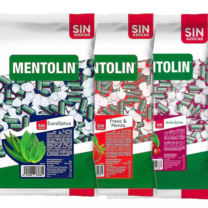 MENTOLIN PACK 3 Kg caramelos sin azúcar para la tos Eucaliptus & Fresa Menta & Arandano - 1