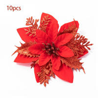 10pcs Decoración De Navidad De Polvo Dorado Flor Simulada Decoración De Árbol De Navidad Flores De Estilo Cabeza De Flor Material Plástico - details 6