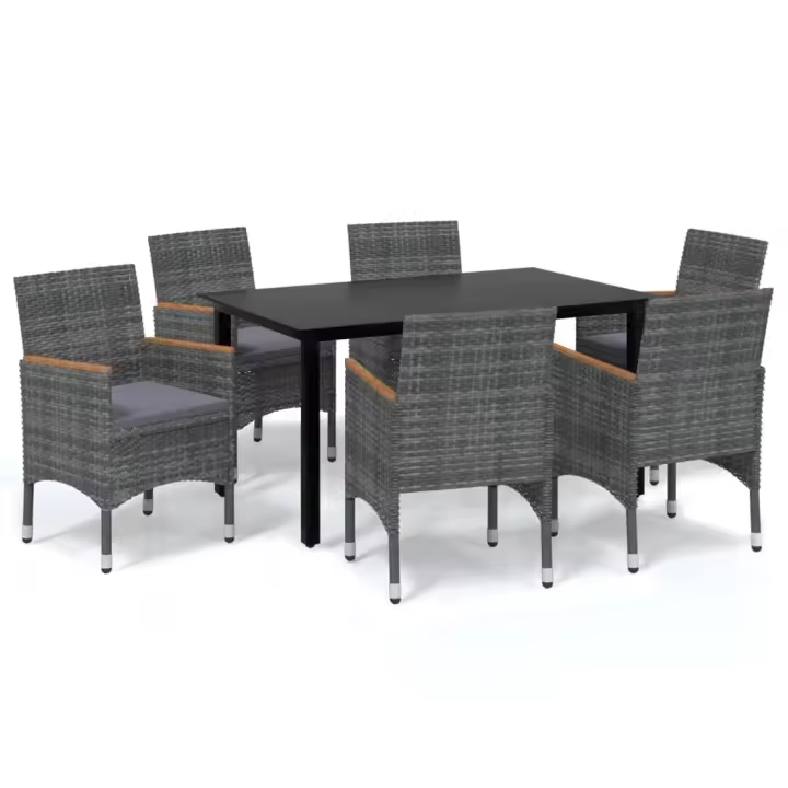 vidaXL Juego muebles jardín 7 pzas con cojines ratán sintético gris - 1