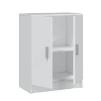 Meimon Armario bajo MULTIUSOS 80x59x37 cm, blanco, 2 puertas con 1 estante regulable, bisagras y soportes metálicos, tiradores ABS gris aluminio, tacos ABS antirruido, carga máx. 30 kg, embalaje 850x410x123 mm - details 1