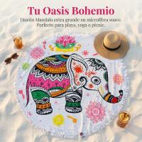 Toalla de Playa Redonda Bohemia Elefante 150cm con Flecos, MEJORADA, Microfibra Antiarena, Secado Rápido 580g, Manta Mandala para Playa, Yoga, Picnic y Decoración - details 2